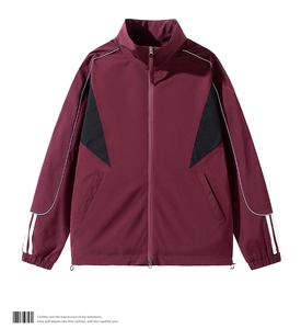 Detail shot of the stand collar and red Oxford fabric on this water-resistant jacket