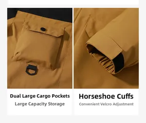 Detail of waterproof outdoor jacket with large cargo pockets and adjustable cuffs