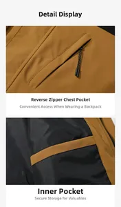 Dettaglio della giacca outdoor con tasca sul petto con zip e tasca interna sicura