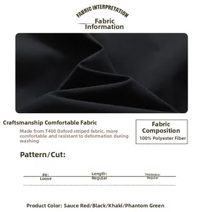 Detailed close-up of 100% polyester T400 oxford fabric texture on a black outdoor jacket