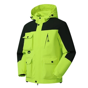 Waterproof Windproof Outdoor Hooded Jacket For Men Women Color Block Multi Pocket Hiking Climbing Sport Windbreaker Coat