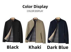 Mens stand collar jackets in black khaki and navy with stylish grey checkered lining
