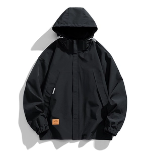 Men Casual Windproof Hooded Jacket Fashion Outdoor Coat Lightweight Fleece Lined Outerwear For Autumn Winter Solid Color