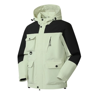 Giacca outdoor con cappuccio da uomo con design color-block nero e verde menta