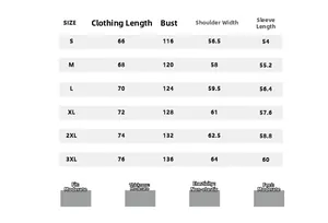 Detailed size chart with measurements for the reversible casual spring autumn jacket