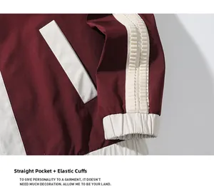 Detail view of burgundy casual jacket with a slit pocket and elastic ribbed cuffs