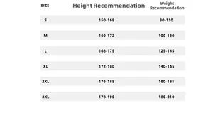Detailed size chart for the casual reversible jacket covering sizes S to 3XL for optimal fit