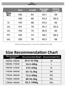 Size chart table for men's business jacket showing chest width and length measurements