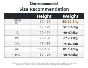 Men's jacket size chart for slim fit outerwear, covering sizes M to 5XL with height guides