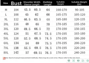 Detailed size chart for men's casual jacket showing chest, shoulder and length in cm