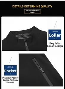 Close-up of black men's jacket featuring a stand-up collar and secure zippered side pockets