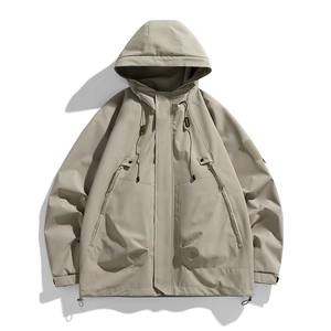 Chaqueta de exterior caqui para hombre con capucha ajustable y bolsillos con cremallera