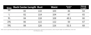 Detailed size chart for men's winter padded coat showing measurements from size M to 3XL