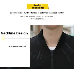 Close-up detail of the ribbed stand collar and sturdy zipper on this men's black jacket