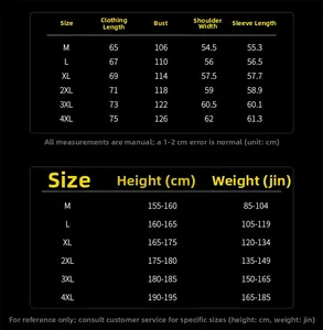 Detailed size chart for men slim fit jacket with body measurements from M to 4XL