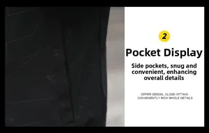 Detailansicht der seitlichen Reißverschlusstasche an einer schwarzen Jacke mit Geometriemuster