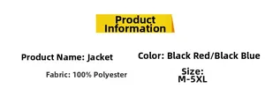 Men's maple leaf jacket details: 100% polyester fabric, sizes M-5XL, available in black-red