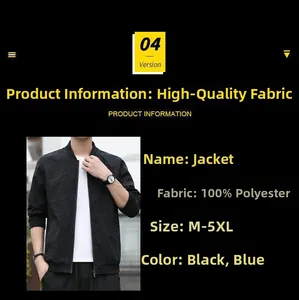 Detail der schwarzen Bomberjacke mit geometrischer Textur und Größentabelle aus Polyester
