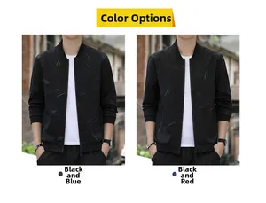 Detail view of men's slim fit jackets with star pattern in black blue and black red colors