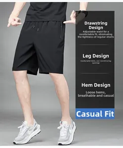 Detail of men's quick-dry sports shorts showing drawstring waist and zipper pocket