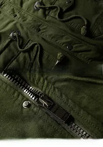 Detail of adjustable waist drawstring and durable metal zipper on men's winter cotton jacket