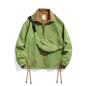 Men Outdoor Reversible Jacket Waterproof Windproof Breathable Casual Coat With Chest Bag Contrast Collar Outerwear Traveling