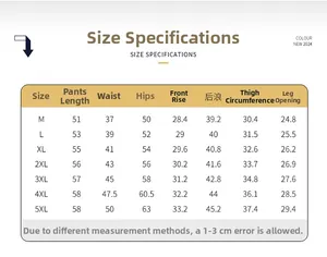 Detailed size chart for men cotton cargo shorts including length waist and hip measurements