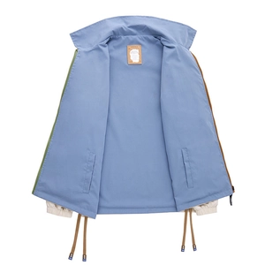 Double-sided reversible light blue leisure jacket for couples with adjustable drawstring hem