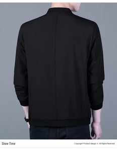 Rear view of black casual hooded jacket showing rib-knit cuffs and clean stitching details