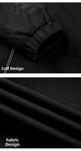 Detail of elastic cuffs and durable textured fabric on a black men's business jacket