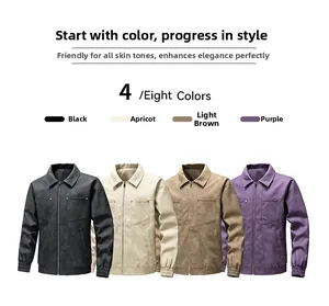 Flat lay array of biker jackets in black, beige, light brown, and purple faux suede