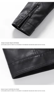 Detail of slim-fit leather jacket featuring silver zipper cuffs and precise hem stitching