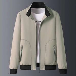 Men's Casual Jacket Stand Collar 100% Polyester Lightweight Windproof Business Casual Slim Fit Zipper Outerwear For Daily Work