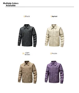 Collage of four casual men's biker jackets in black, apricot, light brown and purple