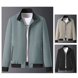Slim fit men's stand collar jacket in grey blue, khaki and black colors for casual style