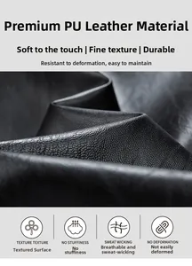 Close-up of black PU leather texture with fine grain and soft matte finish on men jacket