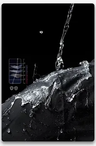 Macro detail of waterproof black jacket fabric showing K-RainPROOF water-repellent texture