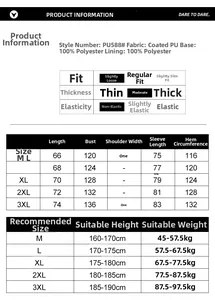Size chart for faux leather racer jacket with detailed measurements and fit guide