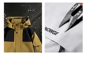 Close-up showing waterproof water repellent coating and scratch resistant outdoor jacket fabric