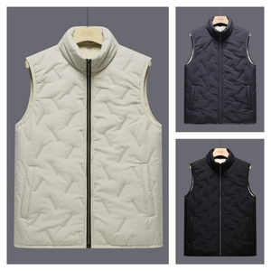 Gilet Matelassé Doublé Polaire Mouton pour Homme Hiver Chaud Col Montant Fermeture Éclair Veste sans Manches Couleur Unie