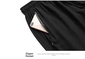 Detail of quick-dry shorts featuring an invisible zipper pocket for smartphone storage