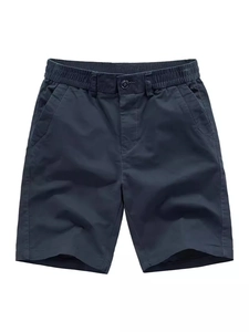 Men's casual pure cotton shorts in dark grey blue with elastic waist and pockets