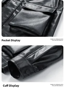 Detail of black motorcycle jacket showing flip pocket with YNOCHAO embroidery and cuff