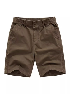 Classic men's brown cotton cargo shorts with elastic waist and pockets for summer wear