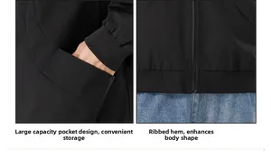 Détail d'une veste de baseball pour homme avec grandes poches et ourlet côtelé zippé