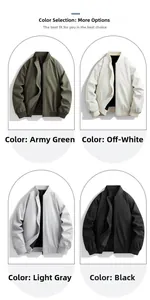 Detail view of ribbed cuffs and collar on men's flight bomber jackets in four colors
