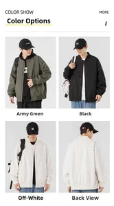 Sélection de couleurs pour bombers en vert armée, noir et beige avec poignets côtelés