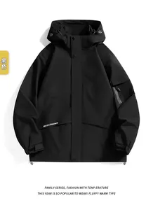 Detail of waterproof outdoor jacket with zipper sleeve pocket and adjustable velcro cuffs