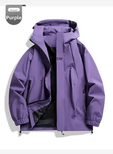 Detailed front view of purple windproof hooded jacket with ASHLGN SPORTS logo