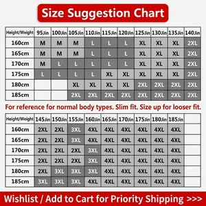Size guide for men's bomber jacket from M to 4XL based on height and weight details